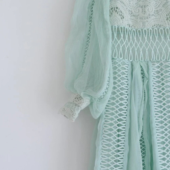 Zimmerman Rhythm Spiral Empire Dress Mint Green Lace & Chiffon Dress Size 0 - Picture 4 of 16